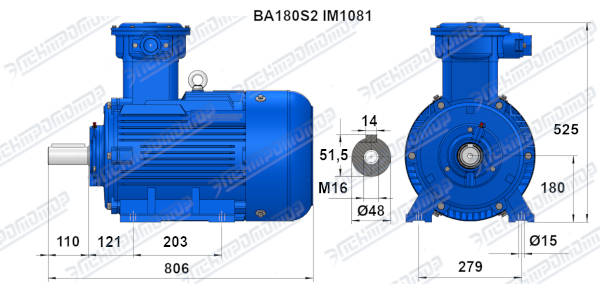Размеры двигателя ВА180S2 IM1081
